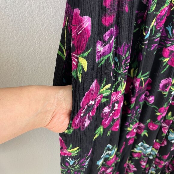 Woman Within Plus 28W Black Floral Long Button Up Maxi Dress Roll Tab Sleeve - Picture 6 of 9